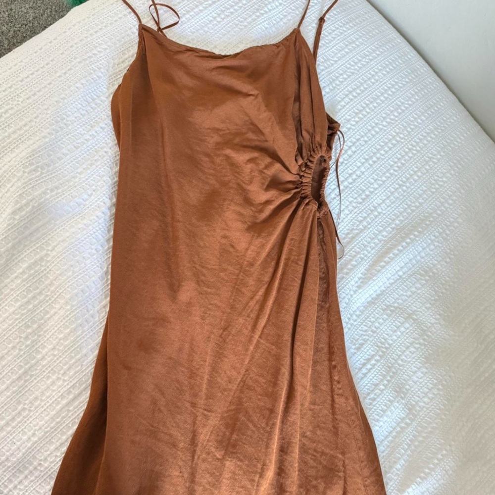 Zara Orange Ruched Midi Slip Dress